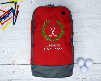 Golf Set of Personalised Embroidered Golf Shoe Bag, Embroidered Towel and Golf Ball and Tee Storage Bags