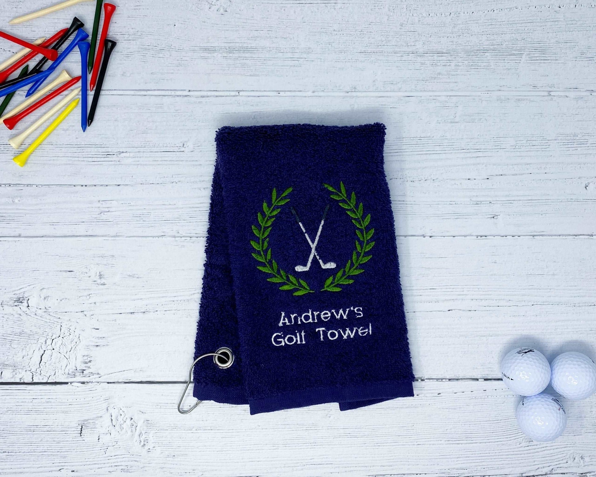 Golf Set of Personalised Embroidered Golf Shoe Bag, Embroidered Towel and Golf Ball and Tee Storage Bags