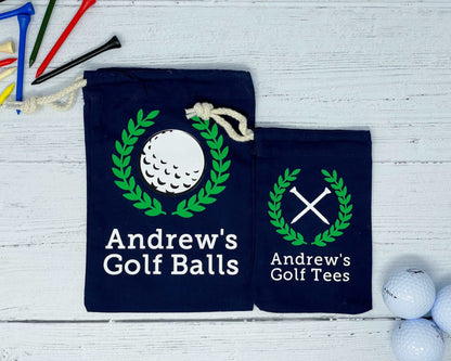 Golf Set of Personalised Embroidered Golf Shoe Bag, Embroidered Towel and Golf Ball and Tee Storage Bags