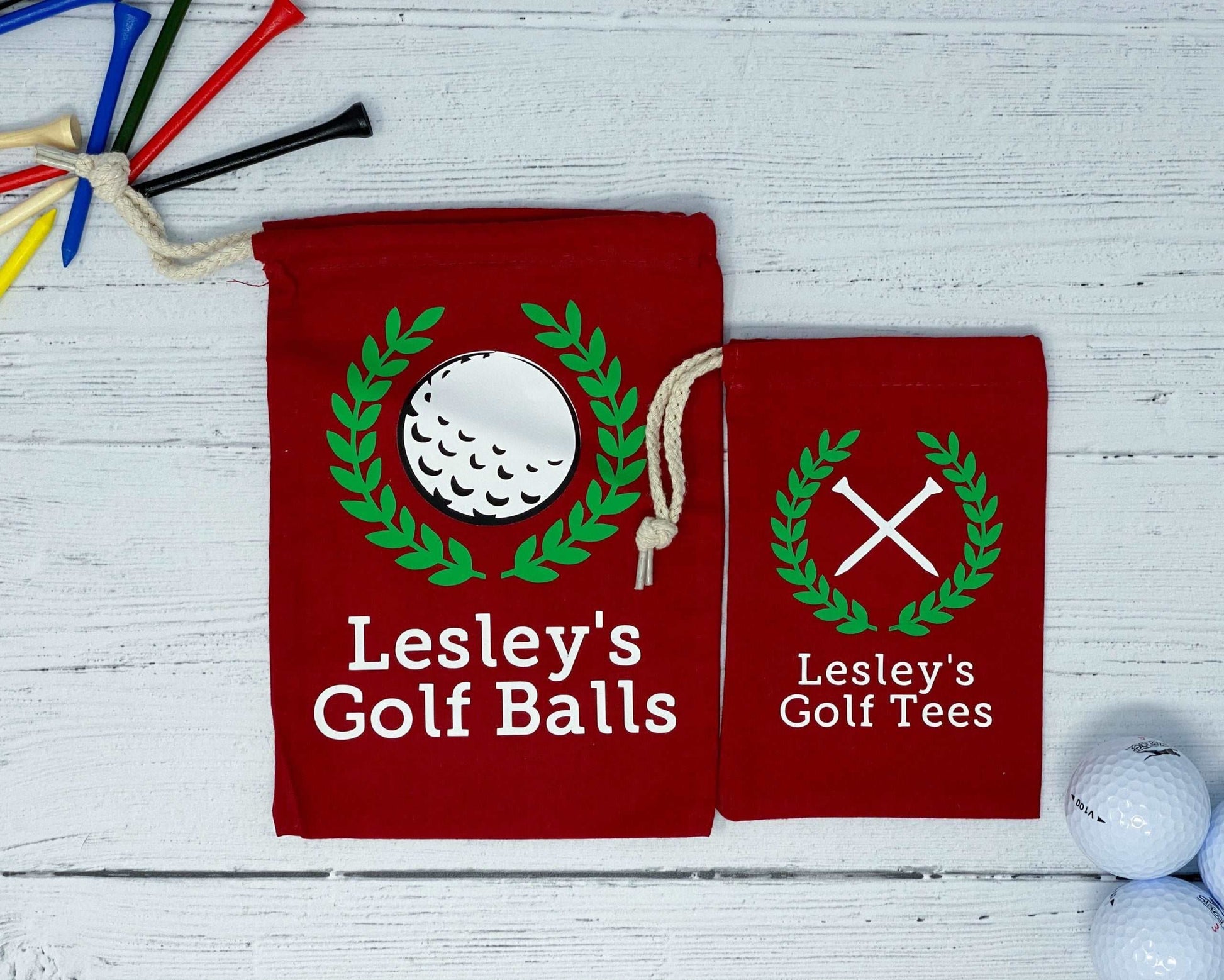 Golf Set of Personalised Embroidered Golf Shoe Bag, Embroidered Towel and Golf Ball and Tee Storage Bags